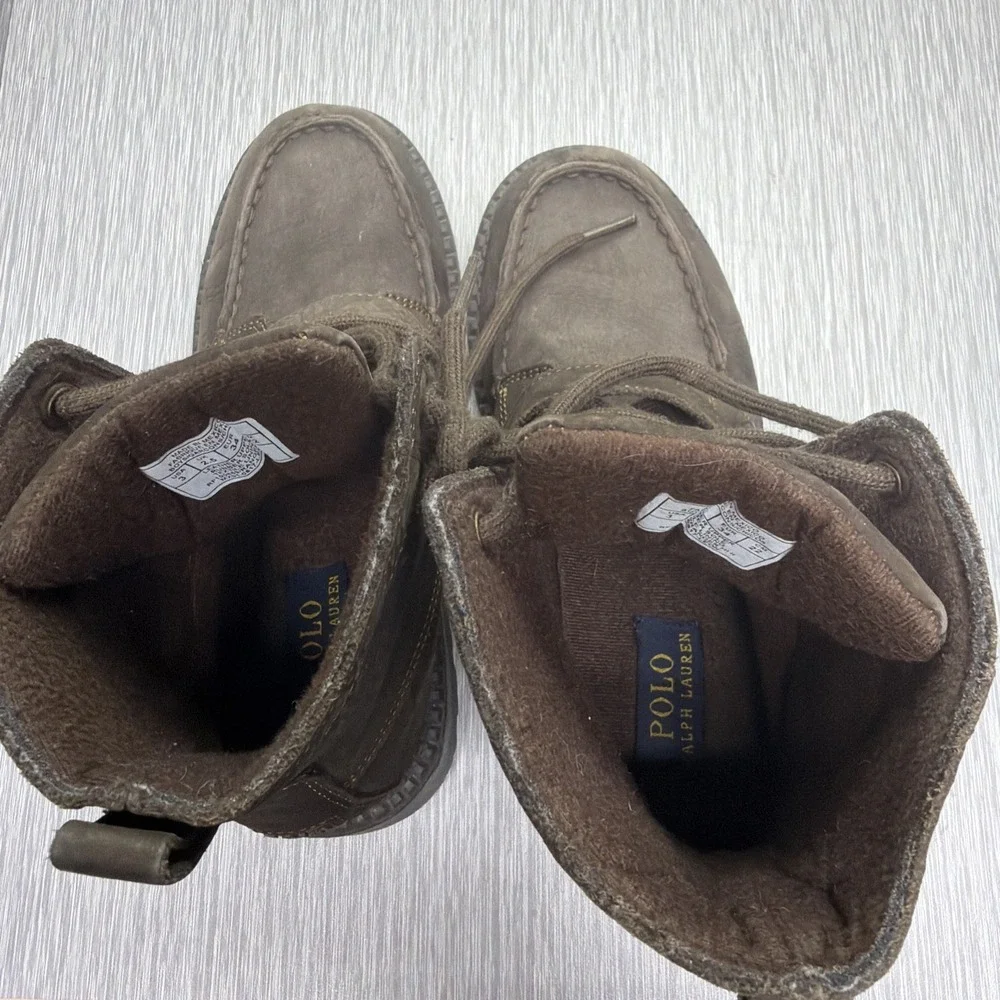 Polo Ralph Lauren‎ Boys Boots Brown Leather Polo Bear Lace Up Youth Size 3